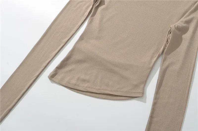 Slim Fit Long Sleeve T-Shirt Irregular Hem Slant Collar Pleated Pure Desirable Sexy Top for Women Fashionable Autumn New Style.