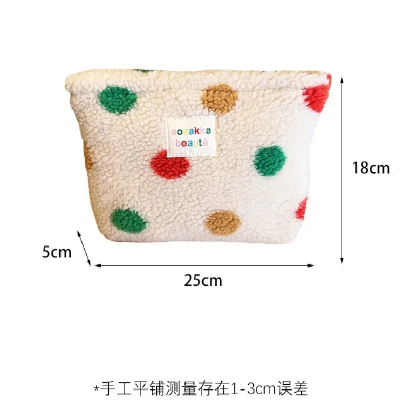New Colorful Striped Dot Plush Clutch Cosmetic Bag Large Capacity Makeup Pouch Toiletries Bag Travel Outdoor Makeup Storage.