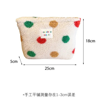 New Colorful Striped Dot Plush Clutch Cosmetic Bag Large Capacity Makeup Pouch Toiletries Bag Travel Outdoor Makeup Storage.