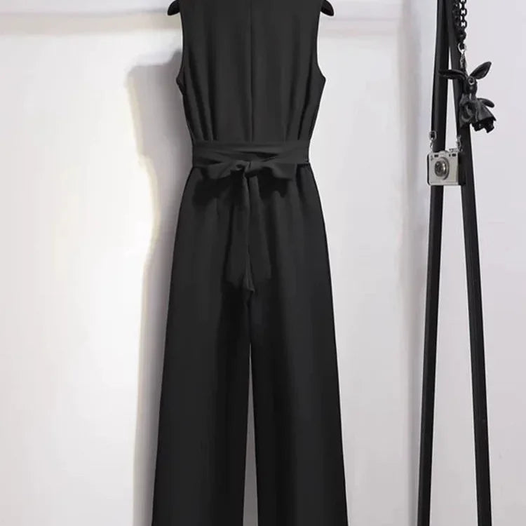 Women's New Summer High Waist Slimming One-Piece Pants Suits Drapey Sleeveless Long Gowns Fashionable Chinese Brand.