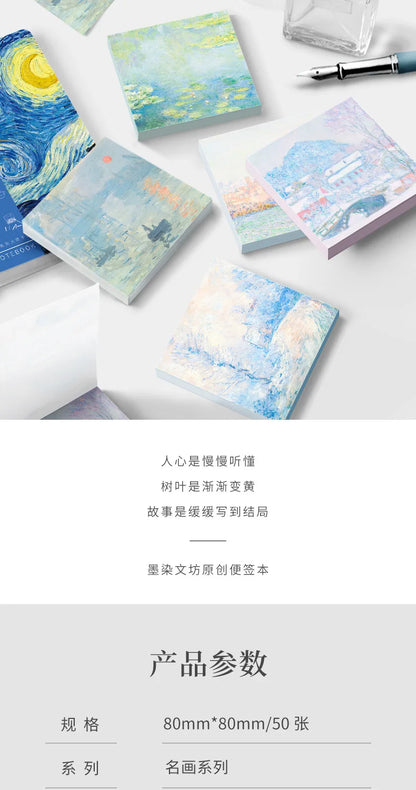 Malerei Memo Pad Monet Van Gogh Keine-klebrige Hinweis Aufkleber Scrapbooking DIY Notizblock Tagebuch Schreibwaren Schule Liefert.