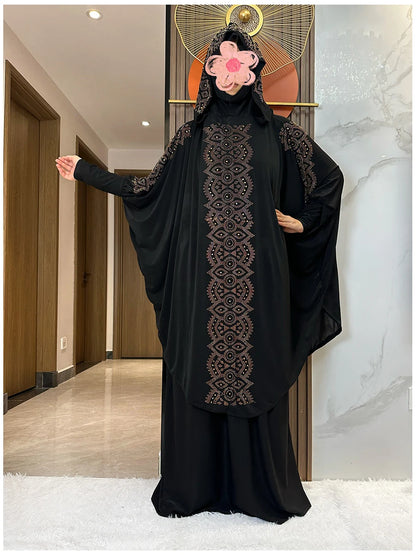 Two Piece Set Dress  Hijab Long Khimar Skirt Sets Islamic Niqab jilbab Women Eid Morocco Muslim Abaya Set Women Prayer Garment