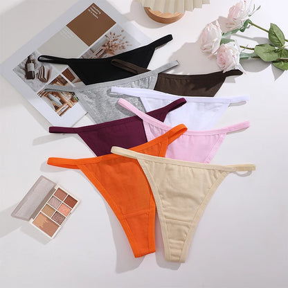 FINETOO 6PCS/Set Sexy Women Cotton G-String Underwear Low Waist Panties Girl T-back Panty Soft Thin Strap Femme Thong Lingerie.