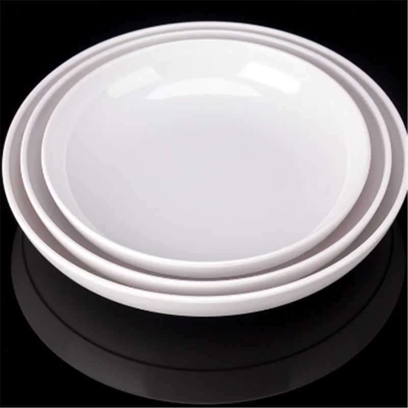 Deep Round Melamine Dinner Plates White Hotel Serving Tray Table Dishes Imitation Porcelain Dishes to Eat Kitchen Dining Sets.