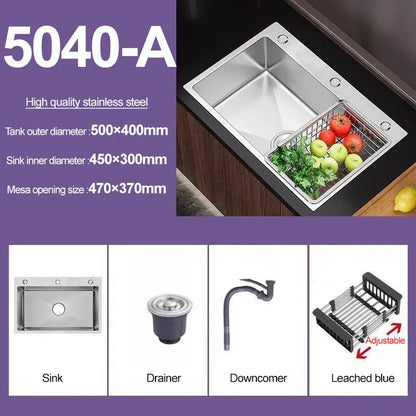 Thickened 304 Stainless Steel Single Sink Kitchen Sink Undermount Dishwashing Trough for Home Improvement