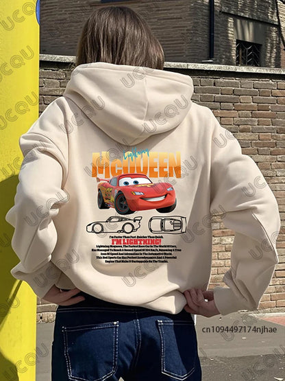 Autumn Winter Lightning McQueen Print Hoodies For Women Fashion Long Sleeve Cotton Pullover Casual Streetwear Couples Tops.