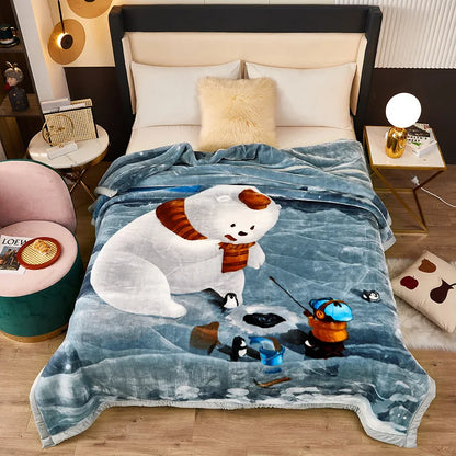 Mink Fleece Blanket King Size 3-Ply Reversible A & B Printed Soft Plush Bed Blanket Heavy Thick Winter Warm Blanket Pink Floral.