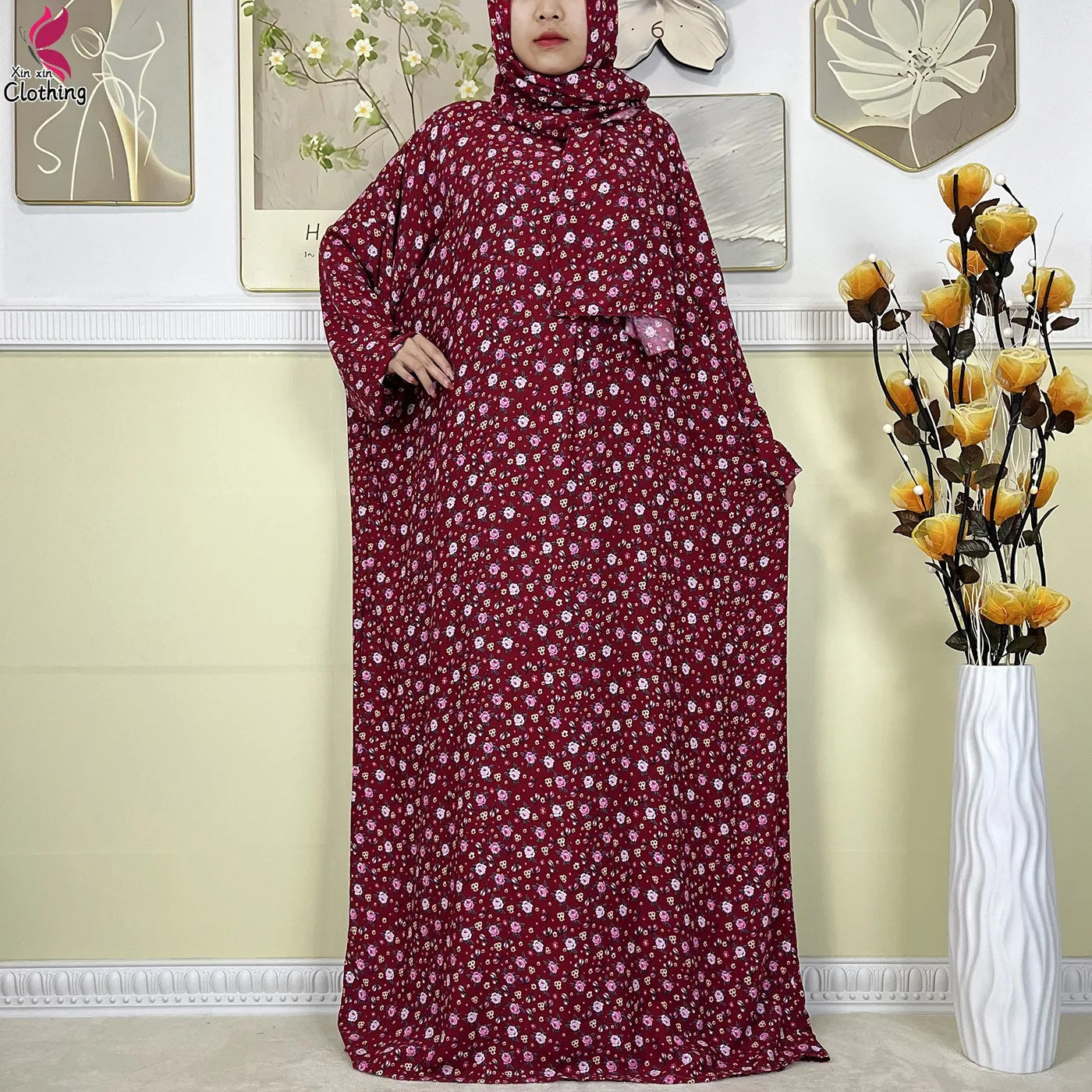 2025 New Muslim Abayas For Women Ramadan Prayer Garment Dubai Middle East Femme Robe Cotton Loose African Dress Turban Attached