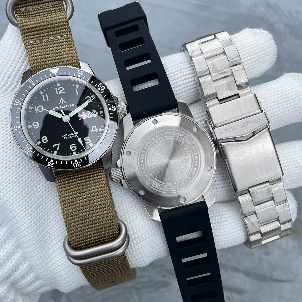 STEELFLIER Official SF787 Dive Luxury Wristwatches Double Calendar NH36 Movement Super Luminous 200M Waterproof Mechanical Watch.
