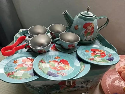 Kids Tea Party Set For Little Girls Mermaid Gift Pretend Toy Tin Tea Set Princess Tea Time Kitchen Pretend Play Tea Set Gift.