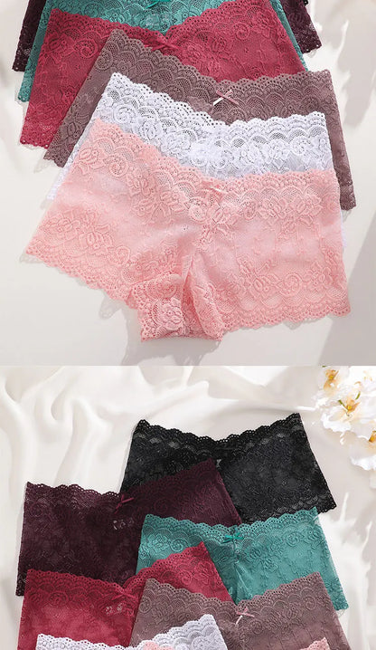 8Pcs/Set Sexy Lace Floral Boyshorts Underwear for Women Sexy Hollow Out Solid Panties Female Low-Waist Breathable Girls Lingerie.