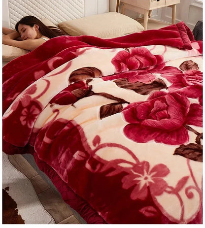 Flannel Blanket Double-deck Washable Quilt Siesta Keep Warm Double Person Thick Winter Soft Comfortable Plush Bed Sheet.