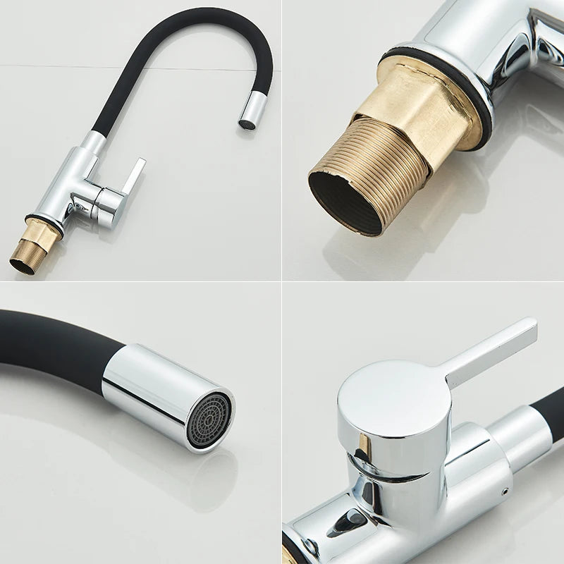 Kitchen Sink Faucet Flexible Water Pipe 360° Rotation Single Handle Deck Mount Cold Hot Water Mixer Water Tap