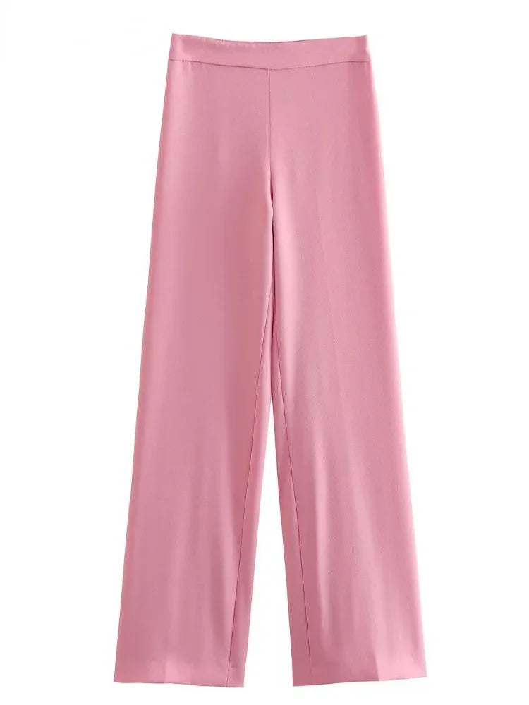 Women's Blazer New Spring Elegant Casual Office Lady Pink Jacket Coat Fashion High Waist Loose Wide Leg Trousers Pant Suit.