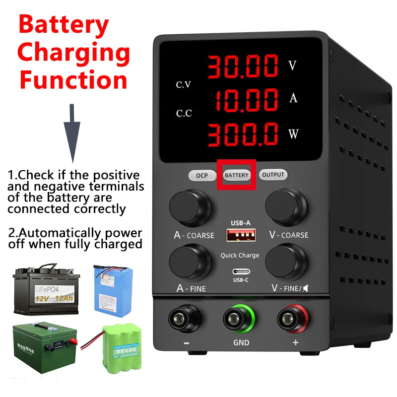 Professional Battery Charging Lab DC Power Supply 30V 60V 120V Adjustable Laboratory OCP OUTPUT 12V 10A Electric Vehicle Charger.
