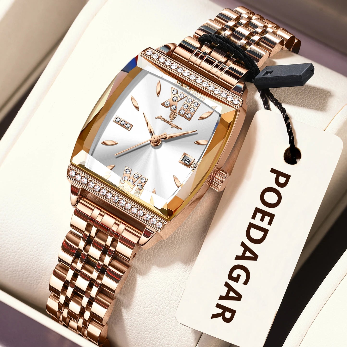 POEDAGAR Diamond Luxury Watch For Woman High Quality Waterproof Date Ladies Quartz Watch Stainless Steel Women Watches Reloj+Box