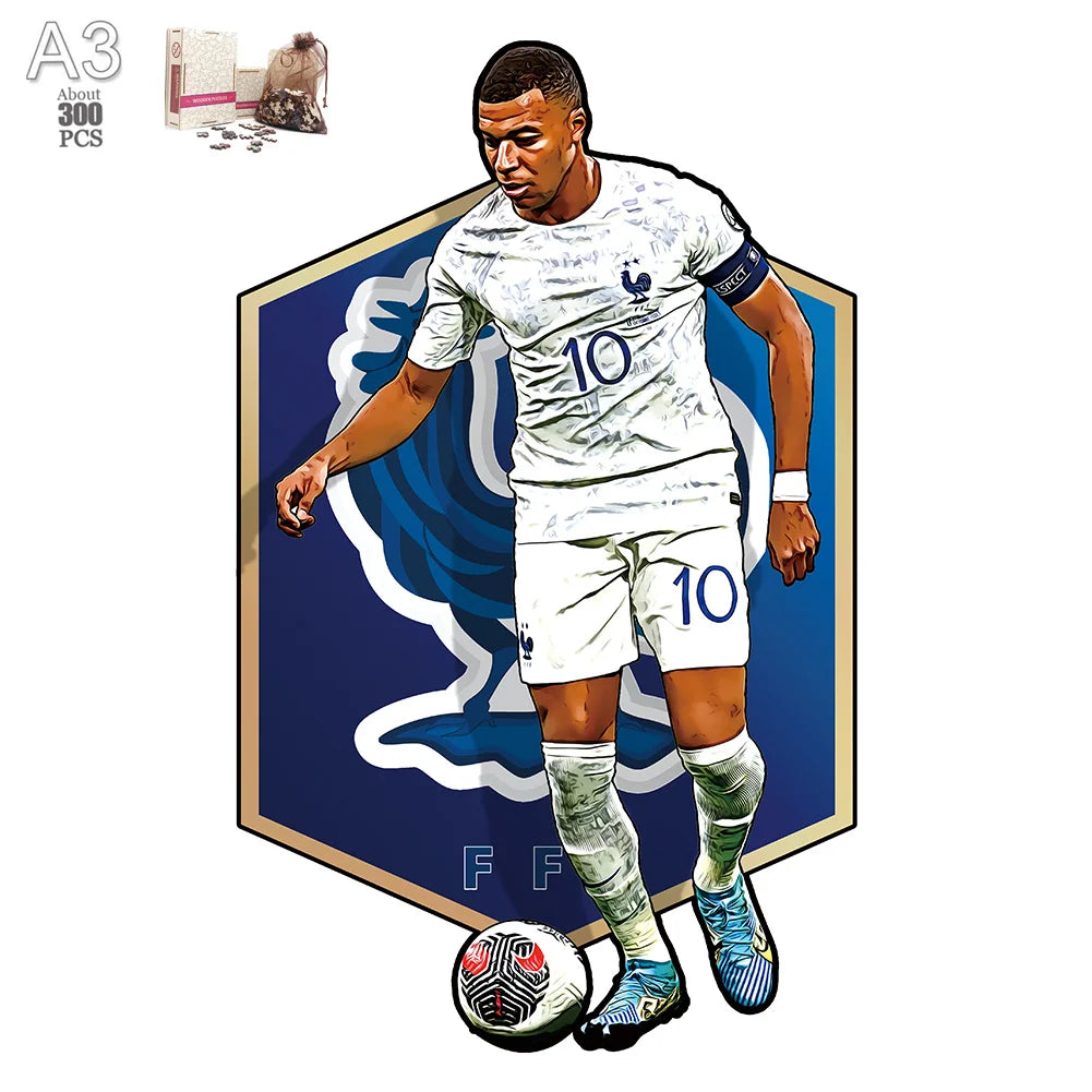 Soccer Player Wooden Puzzle for Football Fan Sports Star Wood Jigsaw Advanced Difficulty A3 A4 Size Puzzles