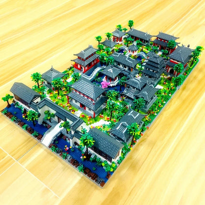 Lezi Architecture Ancient Pavilion Temple Tower Lake Garden Gate LED Light Model Mini Diamond Blocks Bricks Building Toy no Box.