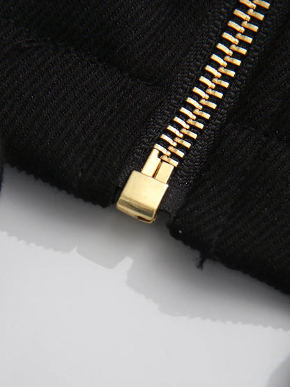 TWOTWINSTYLE Solid Loose Spliced Zipper Fashion Jackets for Women Lapel Long Sleeves Patchwork Lace Up Casual Jacket Female New