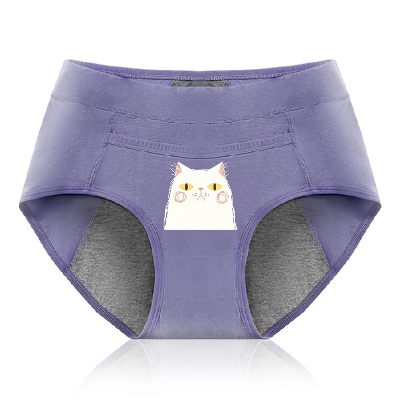 Cotton Menstrual Panties Leak Proof Breathable Cartoon cat Panties Woman Women Girls Physiological Pants Women's Intimates M-XL