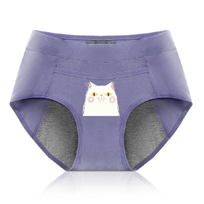 Cotton Menstrual Panties Leak Proof Breathable Cartoon cat Panties Woman Women Girls Physiological Pants Women's Intimates M-XL
