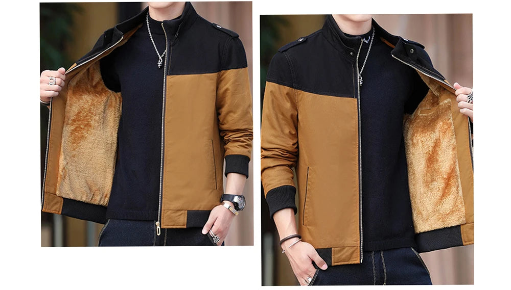 DIMUSI Winter Men's Bomber Jacket Casual Mens Outwear Fleece Warm Coats Fashion Stand Collar Uniform Jackets Mens Brand Clothing.