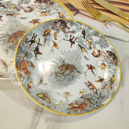 European ceramic western dinner plate, jungle set, steak plate, Coffee cup, afternoon , personalized gift set.