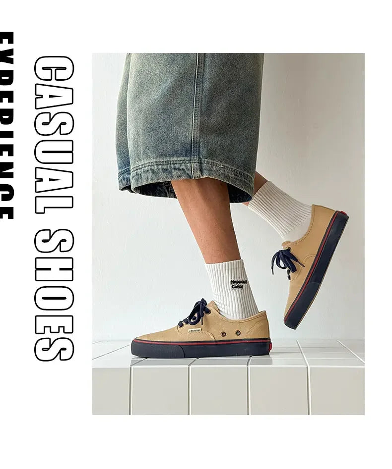 Boys' Casual Canvas Skateboard Shoes with Patchwork Low Cut Shoes Men's Minimalist Fashion Sneakers Trendy Lace Up Flat Bottom