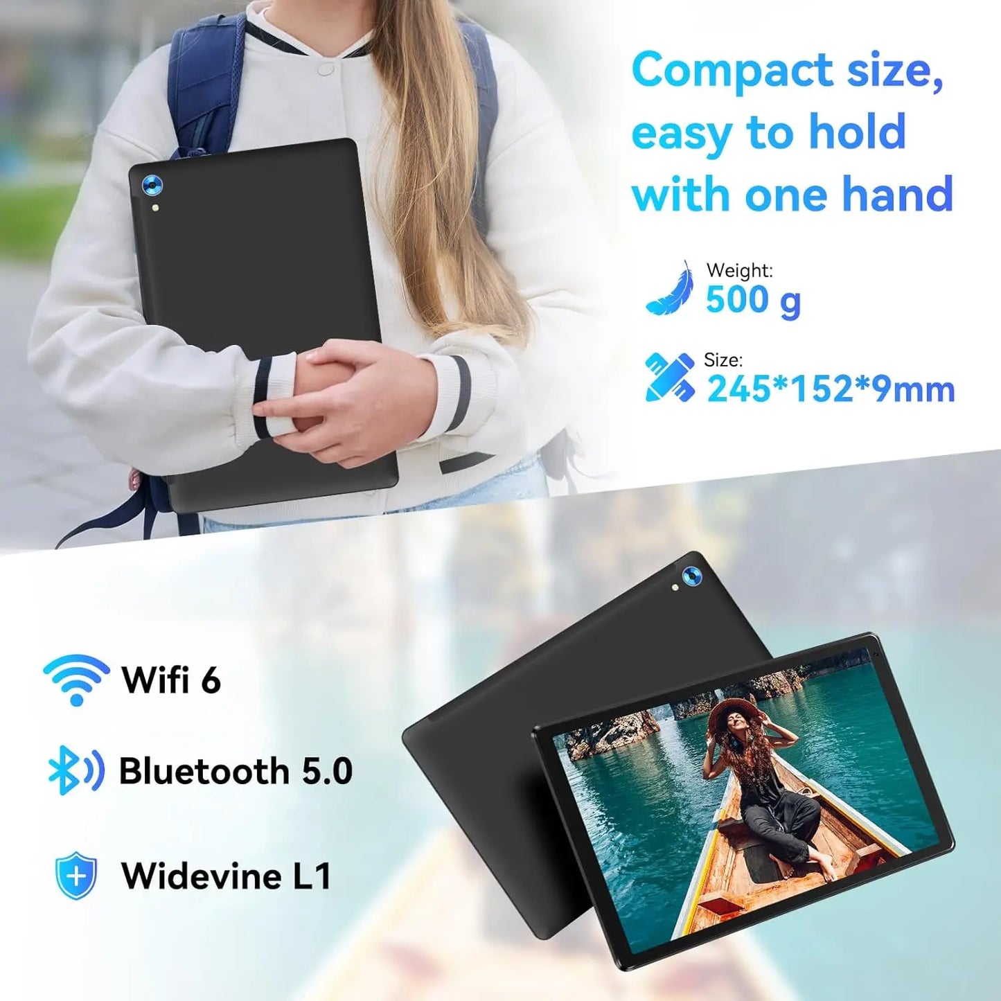 URAO C109 10 Inch Tablet Android 15 Tablet PC 24GB RAM 128GB ROM 1TB Expand Octa-Core Processor Widevine L1 Dual Camera BT WiFi.