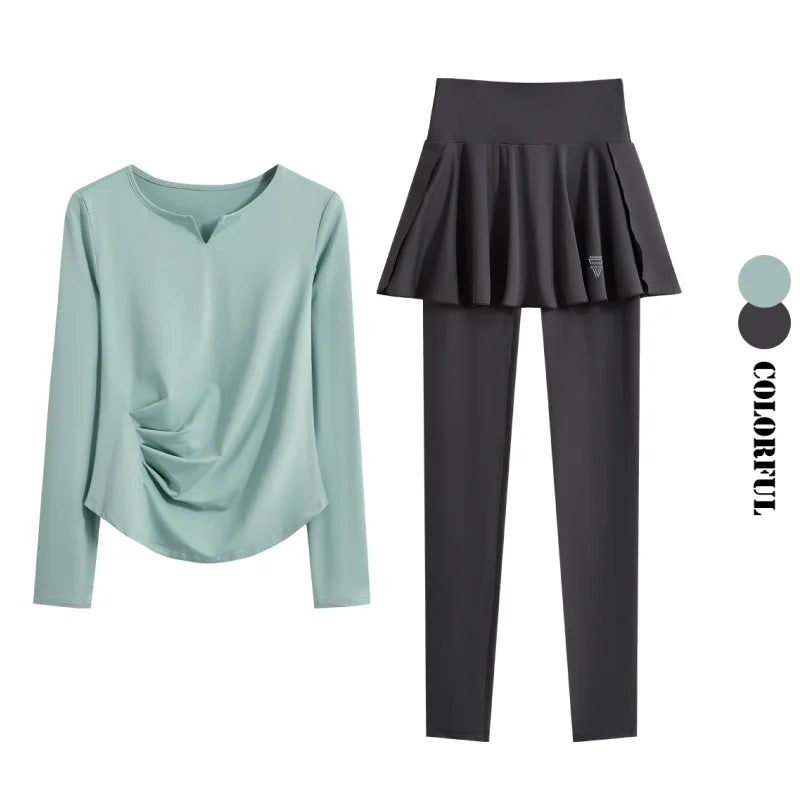 DRUR Autumn Yoga Set 2 Piece Sportswear Outfit Women Long Sleeve Workout Top High Waist Leggings Suit Tennis Sets 2pcs Tracksuit