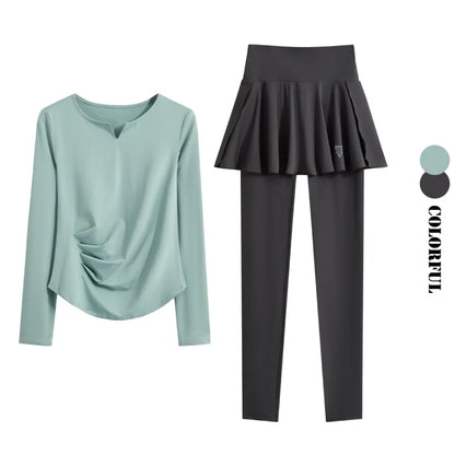 DRUR Autumn Yoga Set 2 Piece Sportswear Outfit Women Long Sleeve Workout Top High Waist Leggings Suit Tennis Sets 2pcs Tracksuit