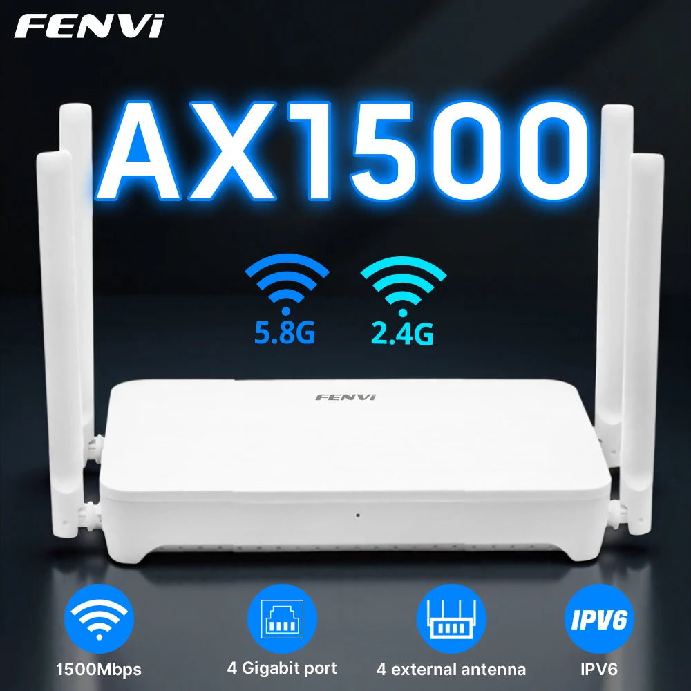 FENVI WiFi 6 Router AX1500 Dual Band 2.4G&5GHz Gigabit Ethernet Port 4 Antennas Signal Amplifier Wireless Wi-Fi 6 Mesh MU-MIMO.