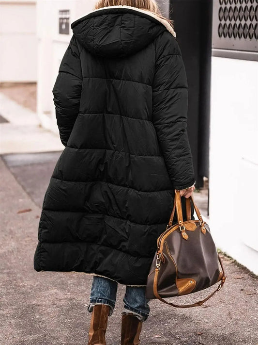 Winter Mit Kapuze Stepp Jacke Für Frauen Solide Reversible Langarm Dicken Mantel Warme Mode Lange Oberbekleidung Casual Puffer Mäntel
