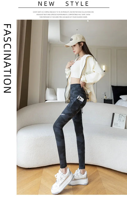 Women Camo Shark Pants High Waist Pocket Leggings Big Size Stretchy Casual Pants Fashion Skinny Yoga Fitness Pants