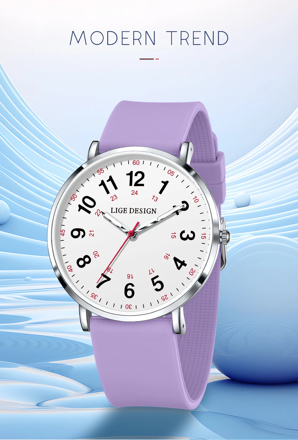 LIGE Fashion Elegant Watches for Woman Ladies Candy Color Silicone Casual Luminous Waterproof Dress Quartz Women's Wristwatches.