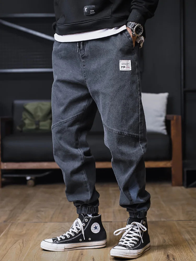 Plus Size Jeans Men Loose Joggers Streetwear Harem Jeans Cargo Pants Ankle-Length Denim Trousers.