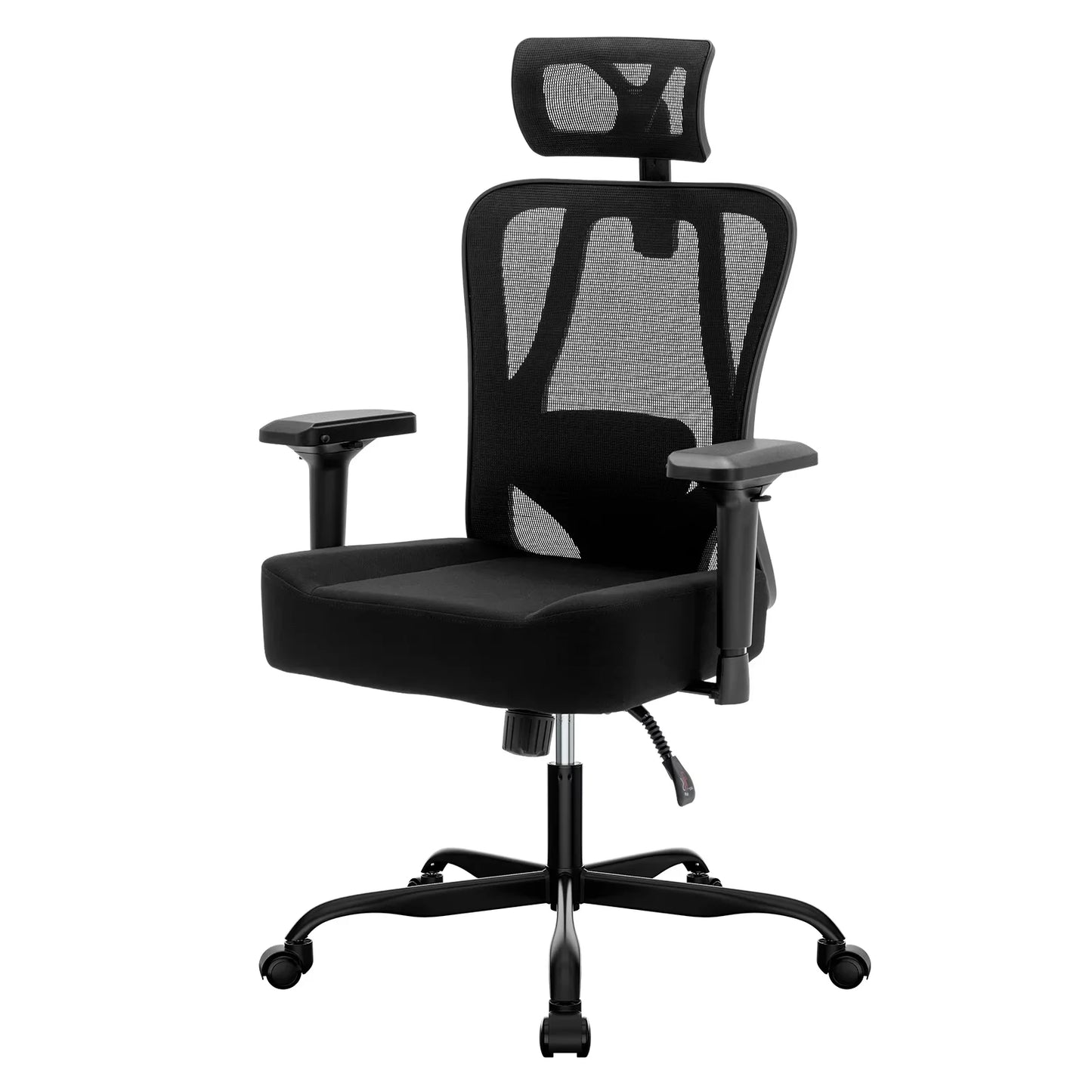 WOTSTA Ergonomischer Bürostuhl mit atmungsaktiver Rückenlehne und verstellbaren Kopfstützen-Armlehnen, gepolstertem Sitz, ideal für Arbeit und Studium