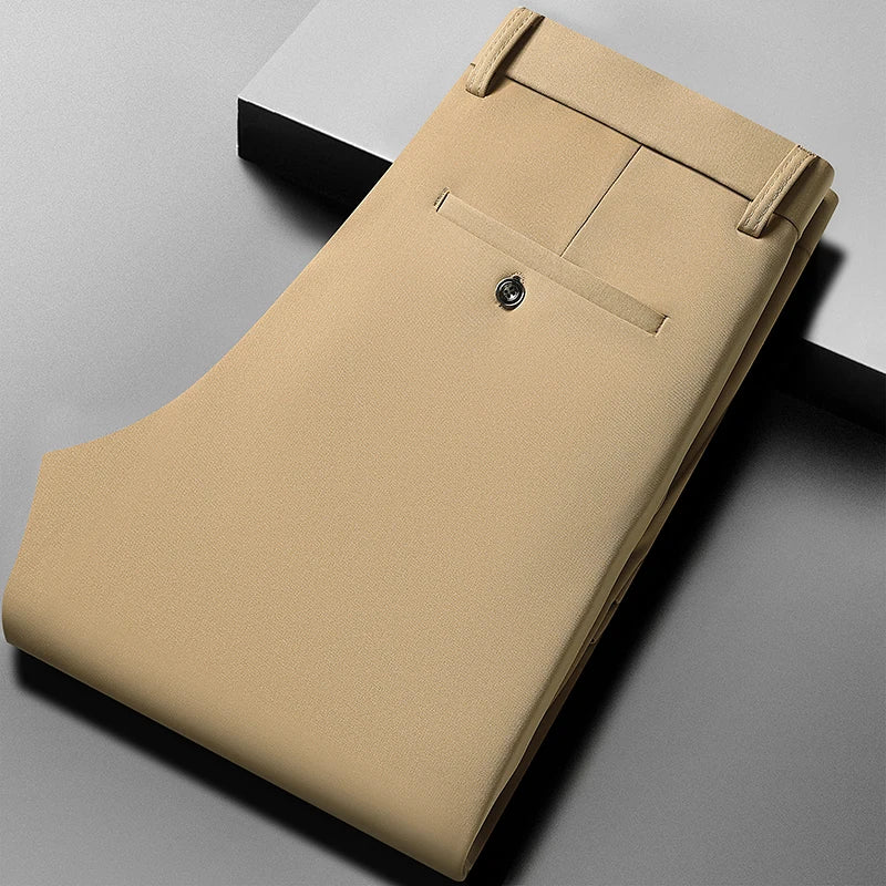 29-42 Men's Summer Pants Thin Straight Stretch Casual Pants with No Trace No Ironing Fabric Silky and Cool Feeling