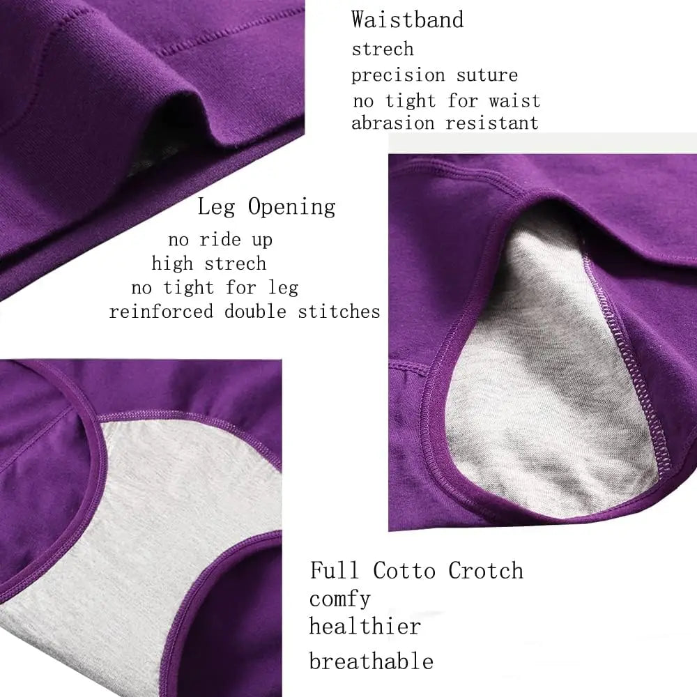 5pcs Women Period Pants Mid-High Waist Postpartum Underwear Leakproof Menstrual Cotton Knickers.
