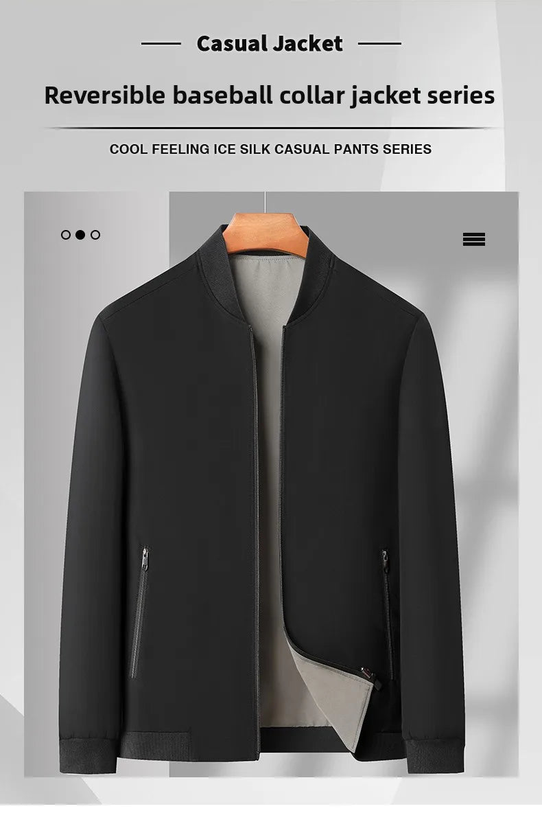 Premium Wrinkle Free Reversible Breathable Baseball Collar Men Blazer Jacket Business Casual Windbreaker Lightweight Coats.