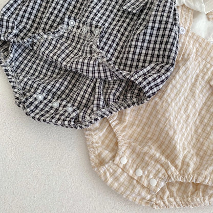 Bodys Sommer Baby und Kinder einteilige Kleidung Puppen hals kurz ärmel ige karierte elastische Bund Dreieck einteiligen Stram pler