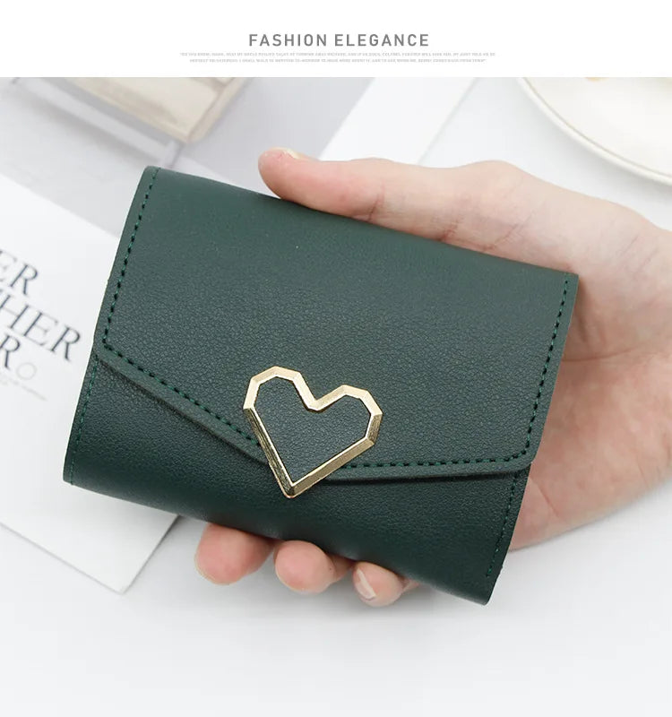 Korean version women wallet short heart-shaped three fold women's wallet multi card slot card bag zero wallet  purses for women.
