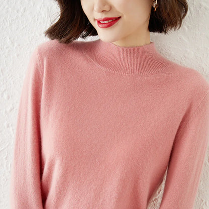 Herbst Winter Frauen Pullover Koreanische Mode Warme Bodenbildung Shirts Halb Hohe Kragen Grundlegende Strickwaren Solide Langarm Pullover
