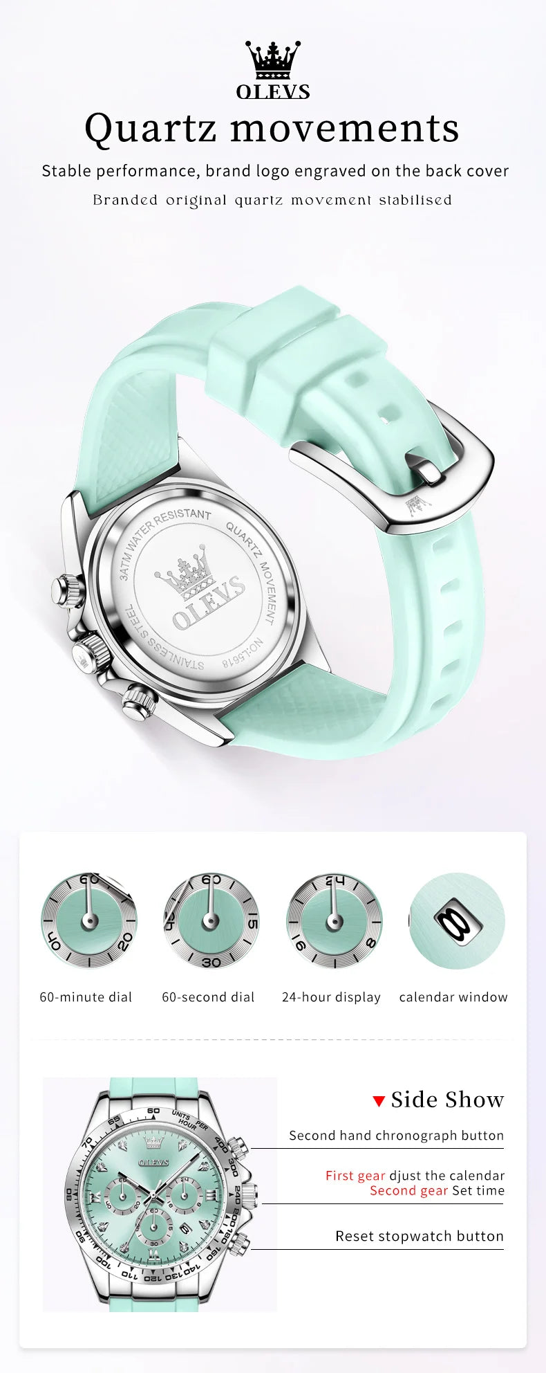 OLEVS Top Luxury Elegant Watch for Women Waterproof Luminous Ladies Watch Light Blue Silicone Strap Quartz Women's Watches Reloj.