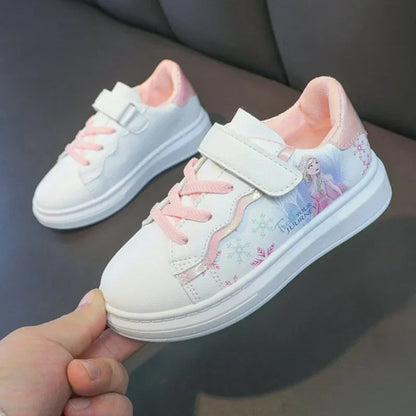 Disney Kids Girls Shoes 2024 New Children Sneakers Girls Elsa Frozen Princess Casual Sport Shoes Student Shoes Teen Shoes.