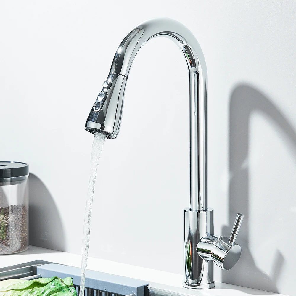 Kitchen Faucet Brushed Nickel Hot and Cold Water Faucet Kitchen Sink Faucet Pull-out Sprayer For Kitchen Sink Faucet