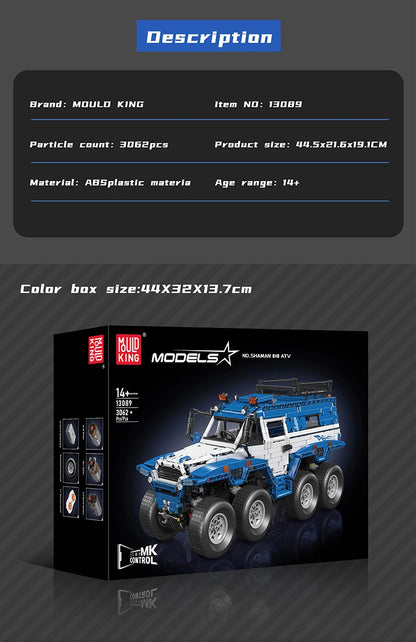 Mould King 13088 13089 Technical Car Toys The RC Avtoros Shaman 8x8 Building Block Assembly Car Brick Set Kids Christmas Gift