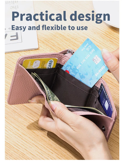 Genuine Leather Women Wallet Small Zipper Coin Wallet Female Short Cow Leather Women Purse RFID Card Money Bag Gift for Women.