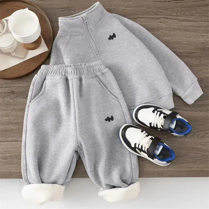 Children's Padded Suit Boys Thermal Set Girls Fleece Sweatshirt Pants 2Pcs Winter Warm Sports Outfits Kids Autumn Casual Clothes.