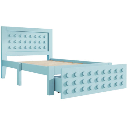 Jugendbett mit kreativem Blockdesign, Gestell aus Massivholz mit Gitterrost, mit Stauraum unter dem Bett, ohne Matratze